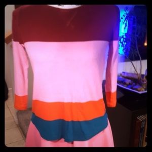 Linen and cotton 3/4 sleeved color block shirt