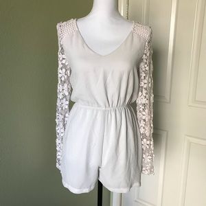 Floral crochet sleeve romper
