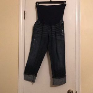 Blue jean maternity capris