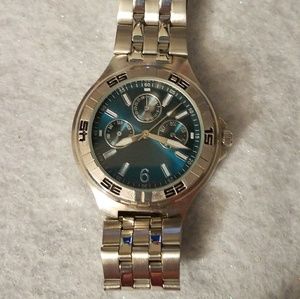Silver Watch with Blue Face