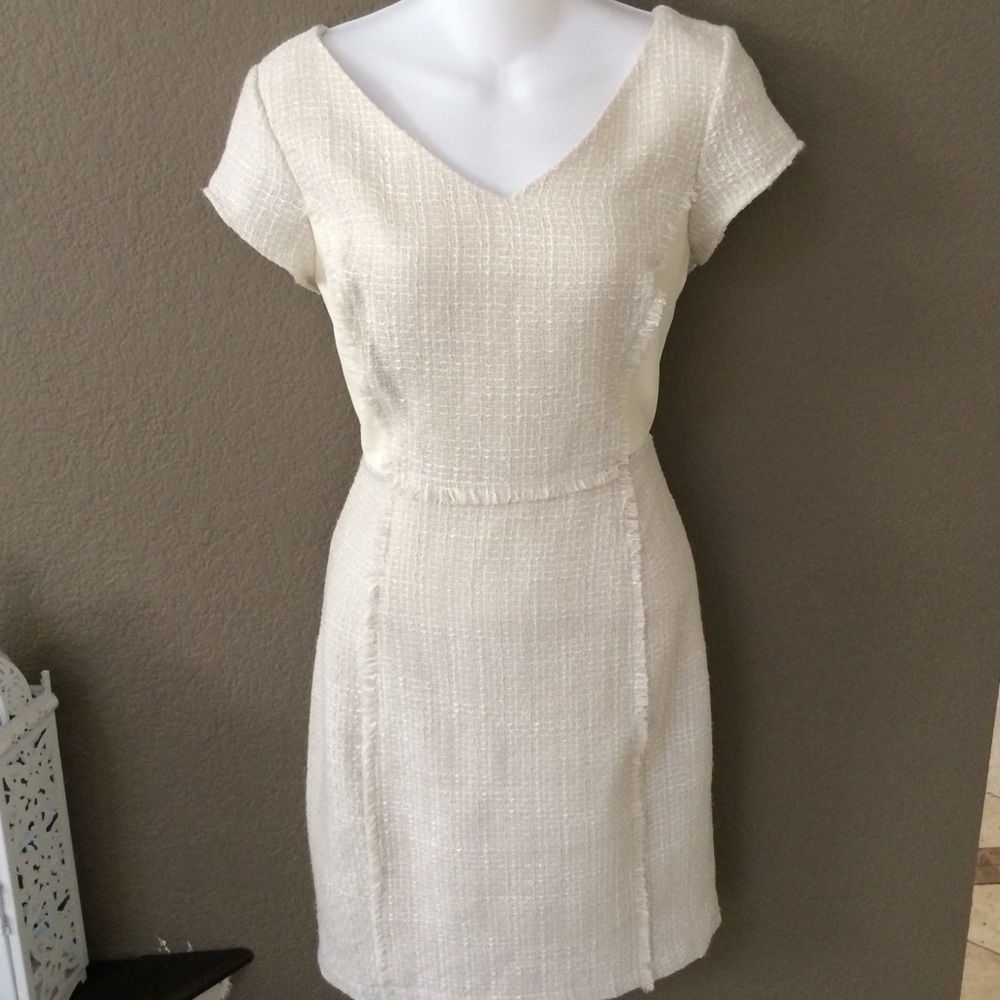 Off white tweed and faux leather Venus dress
