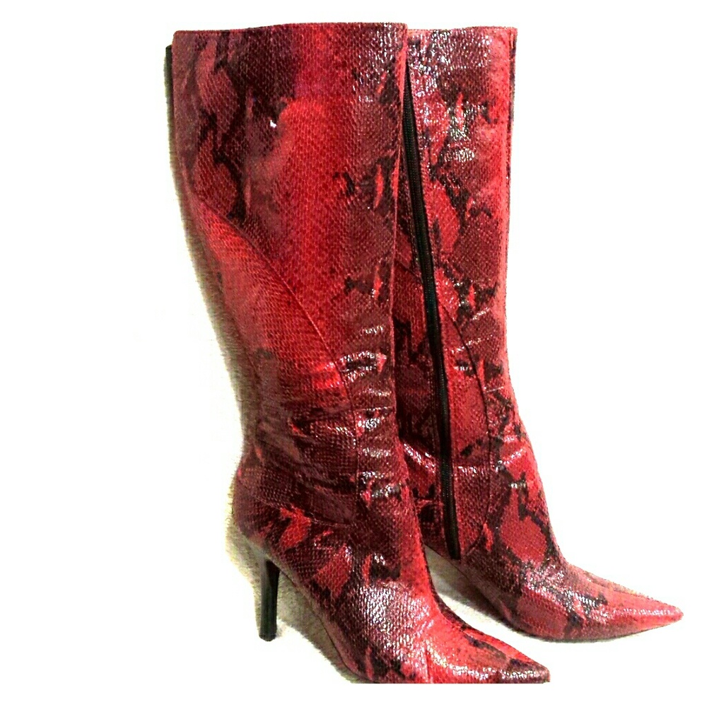 Red snake print Nine West boots