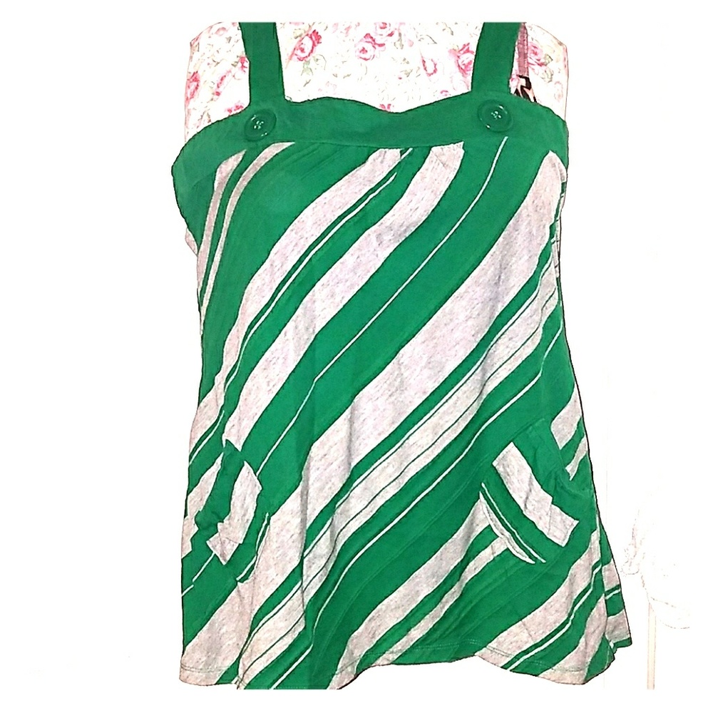 Grey&Green sideways striped Tank Top