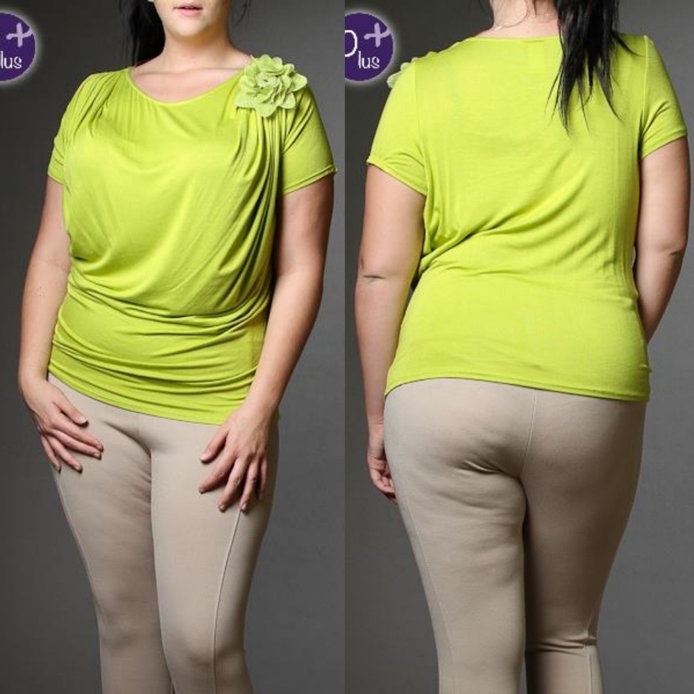 Cute Lime Flowered Plus Top - Picture 1 of 3