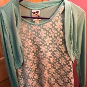 Cute lace top with cropped cardigan