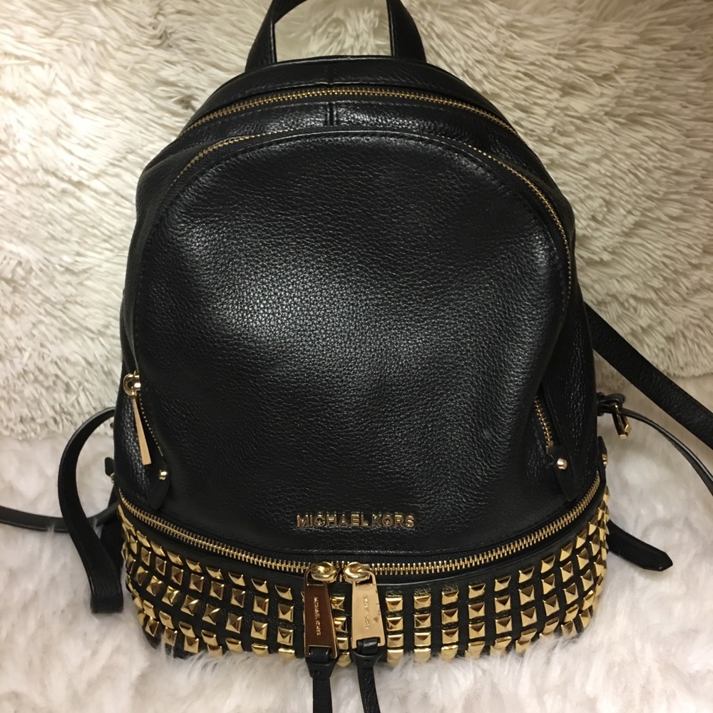 Black Leather Michael Kors BackPack w/ Gold Studs