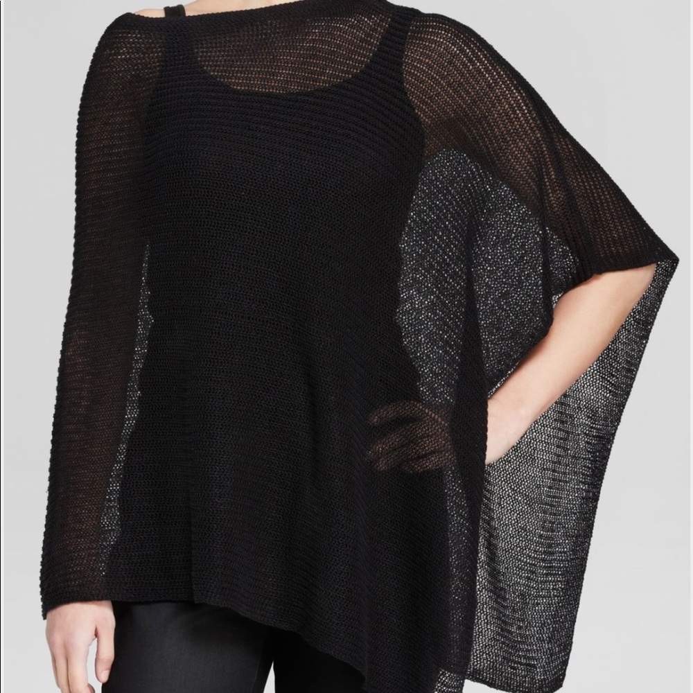 Eileen Fisher open mesh poncho in Organic Linen