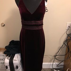 Burgundy dress with no sleeves