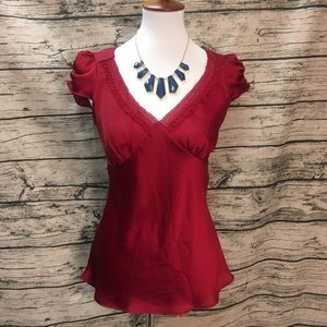Ann Taylor LOFT Petites Red Satin Top, Sz 6 P