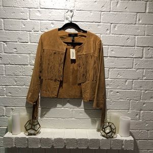 NWT Camel Leather/Suede Fringe Jacket