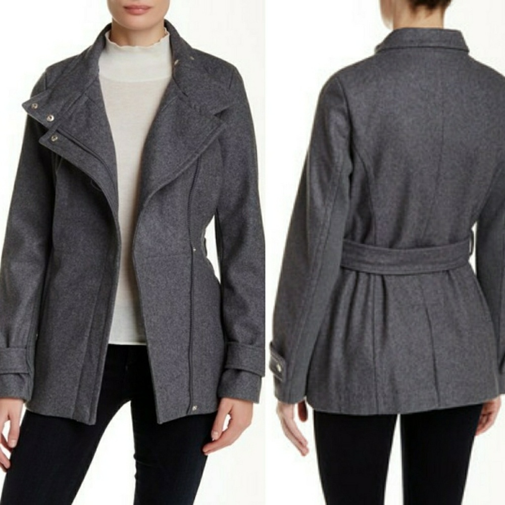 Rachel Roy Charcoal Wool Asymmetric Coat with Belt