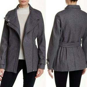 Rachel Roy Charcoal Wool Asymmetric Coat with Belt