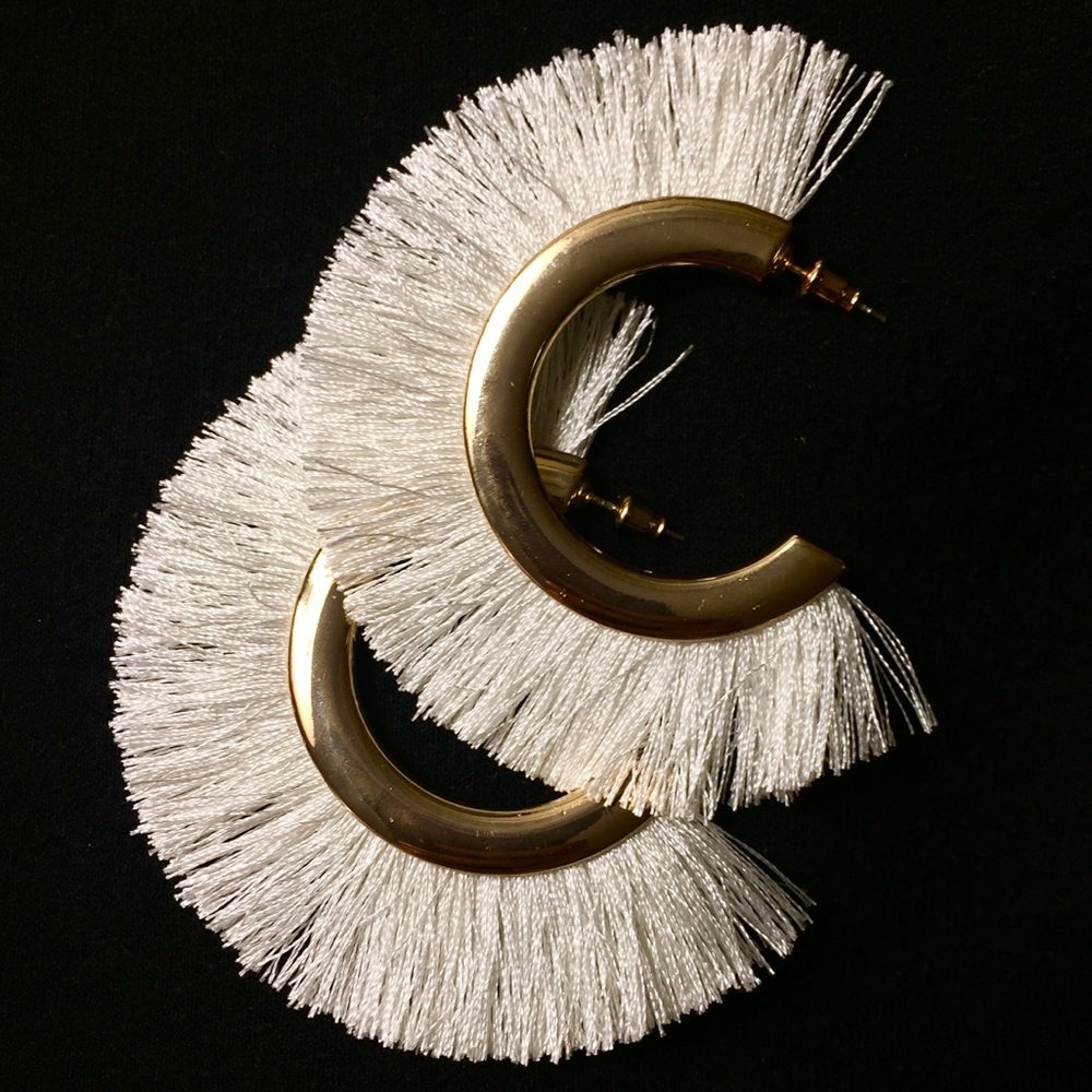 White fringe earrings