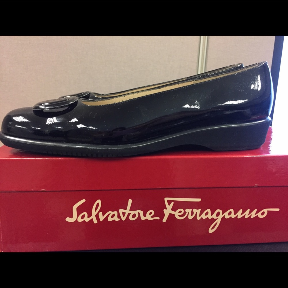 Salvatore Ferragamo black glossy shoes
