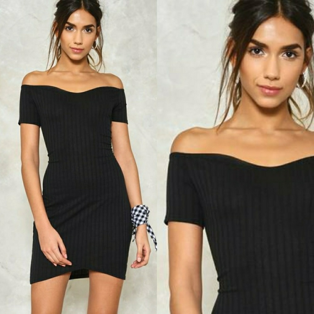 Nasty Gal Black Off Shoulder Mini Dress