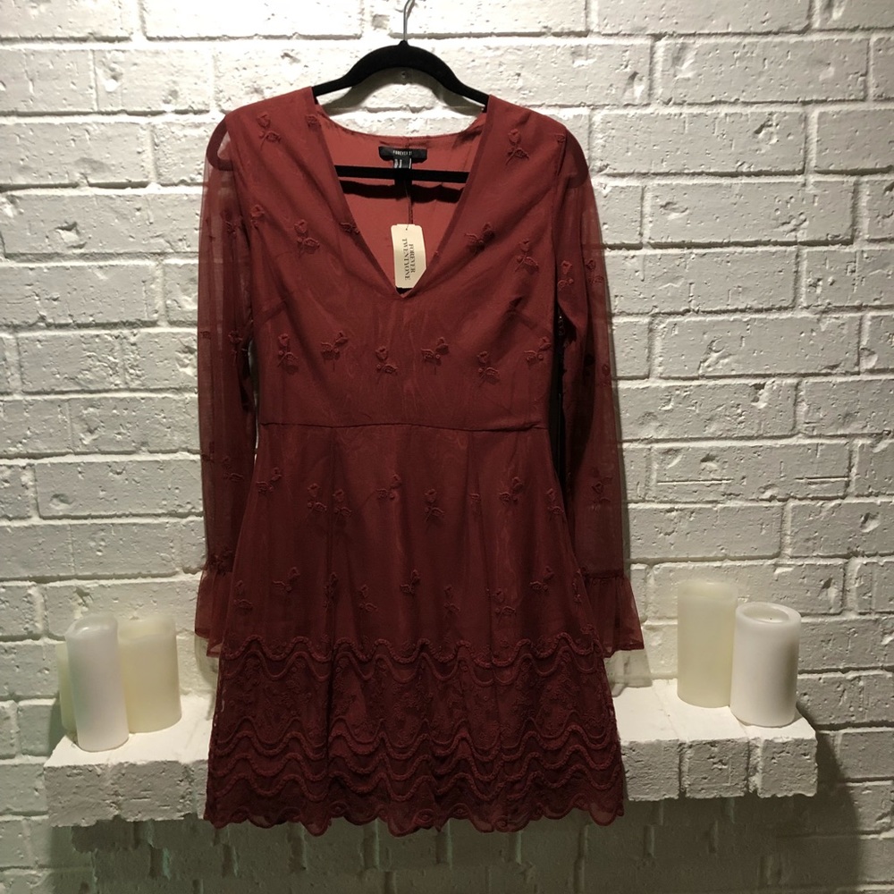 Rust Embroidered Lace Dress