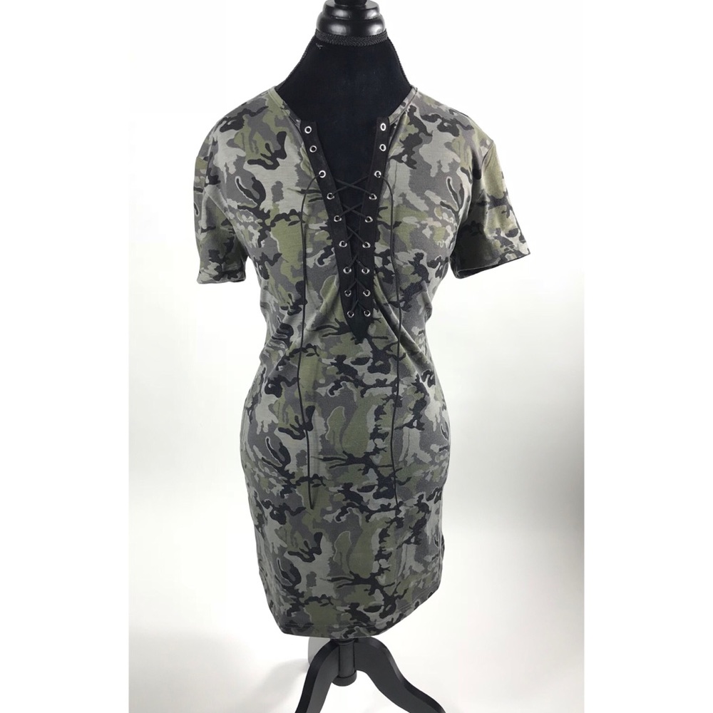 Camouflage Tie-Up T-Shirt Dress