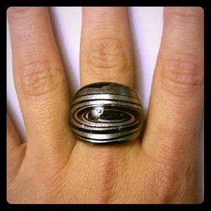 New Deep Purple and silver glass ring sz 10