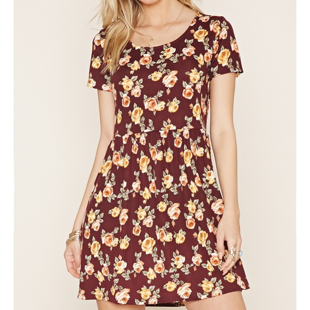 NWT Forever 21 Brown Rose Smock dress
