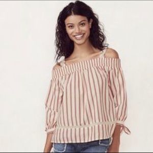 Lauren Conrad Off Shoulder Cream Red Striped Top