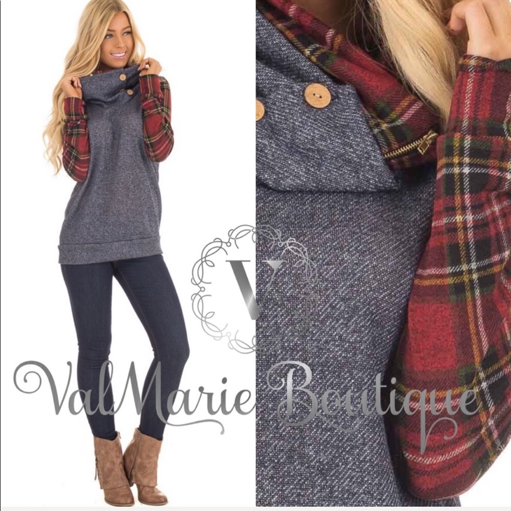 📍LAST - Plaid and denim look Sweatshirt - Picture 2 of 3