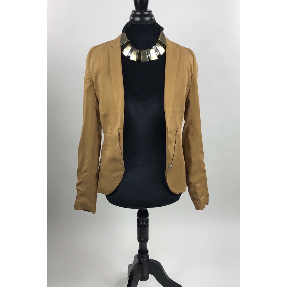 Camel Lapel Zip Front Blazer
