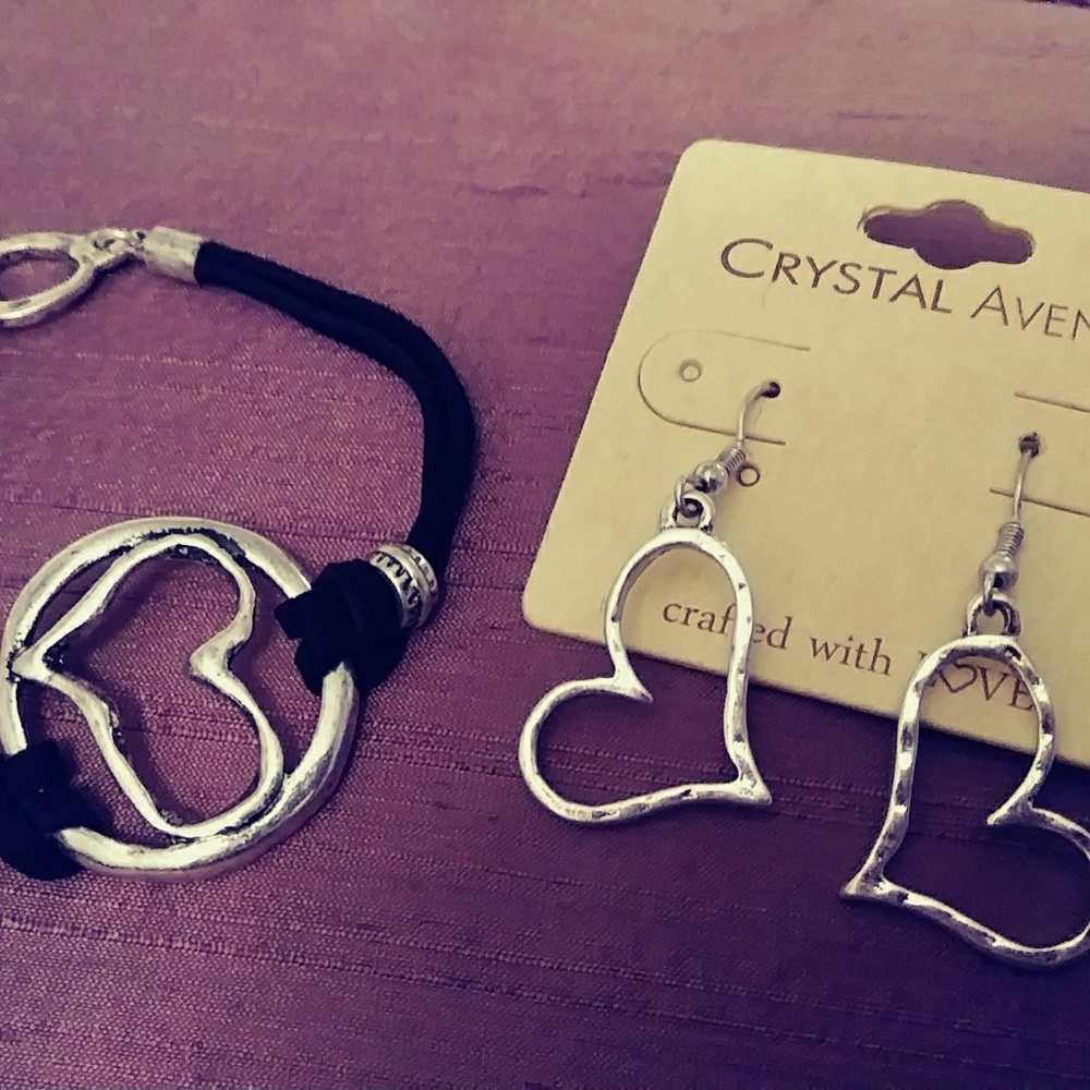 Open heart bracelet earring set