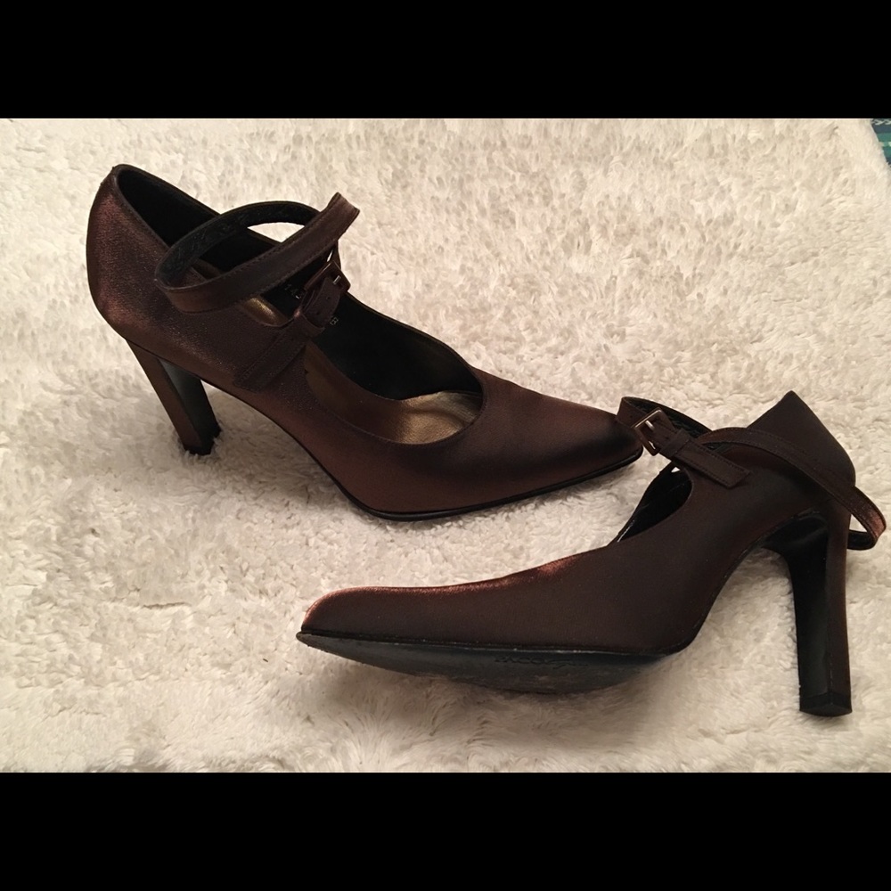 Brown Satin sexy ankle strap heels