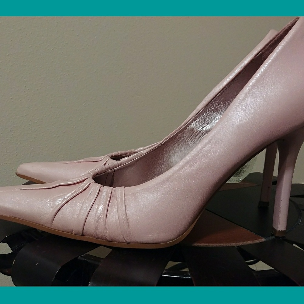 Metallic Pastel Pink leather Stillettos 7b