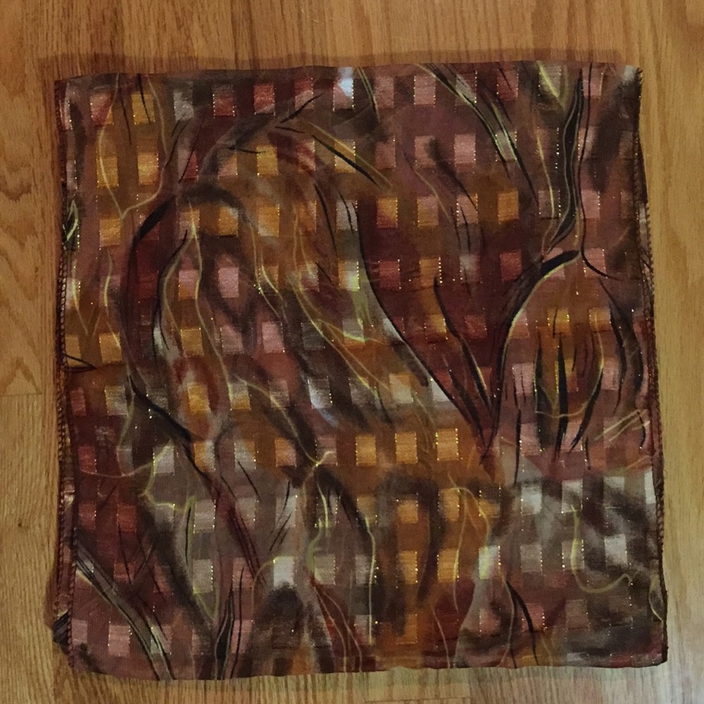 Colorful scarf : Brown, Gold, Some Reds 13” x 52”