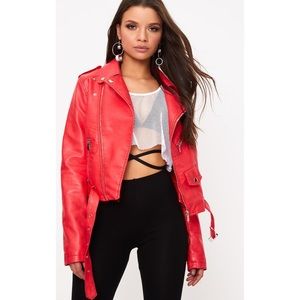 Pretty Little Things Red Faux Leather Biker Jacket