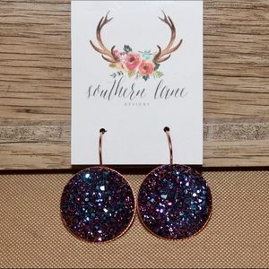 Purple Teal Rainbow Round Druzy Leverback Earrings