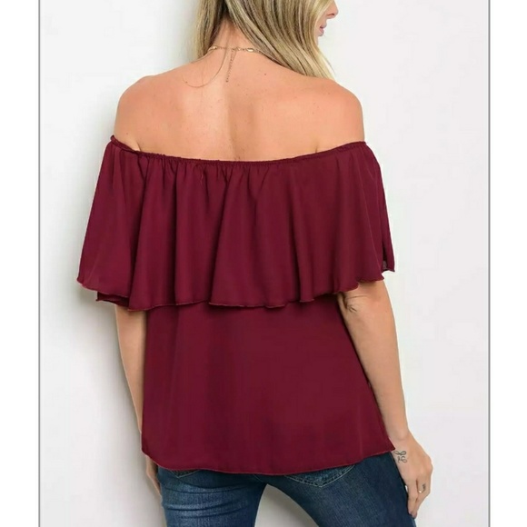 🥀V-day! Wine off shoulder ruffle top. - Picture 2 of 2