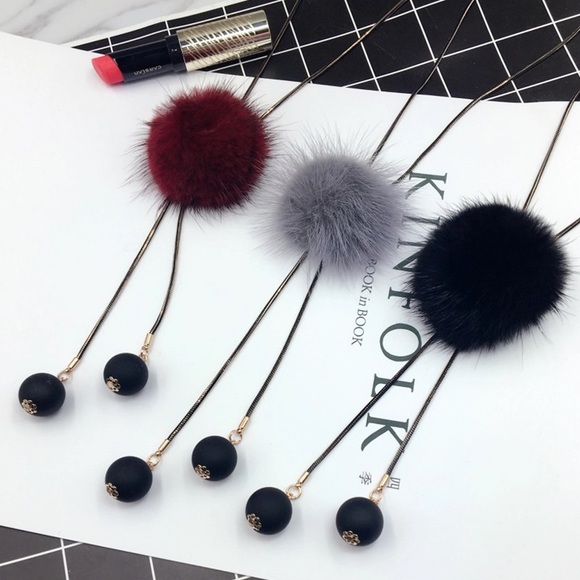 Fur Pompom Pendant Necklace - Picture 1 of 2