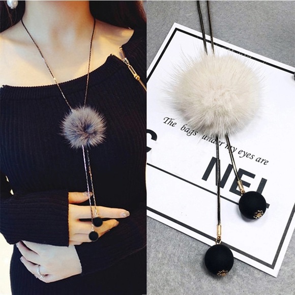 Fur Pompom Pendant Necklace - Picture 2 of 2