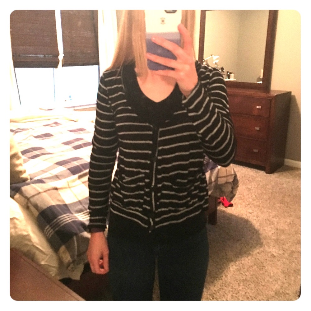 Striped button up cardigan with lace back