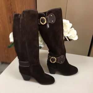 Brown suede wedge boots