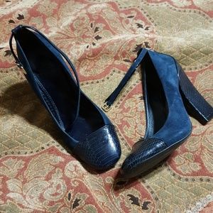 Tory Burch Blue Suede and Leather Ankle Strap Shoe