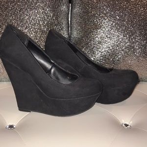 Candies: Black Suede Wedges