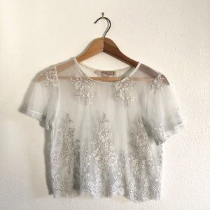 ➰ Forever 21 White Silver Lace Crop Top
