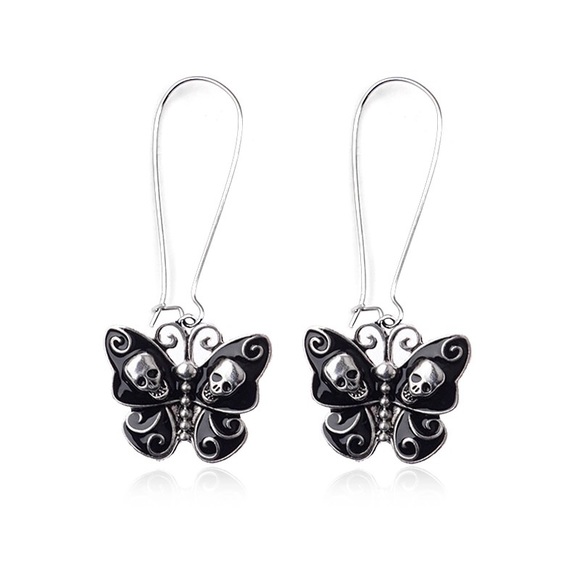 Jewelry - Black Butterfly Skull Dangle Earrings