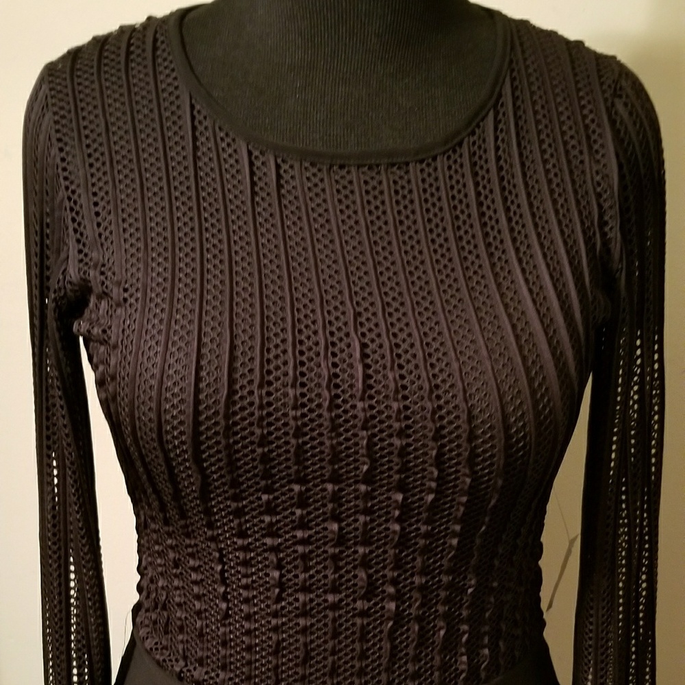 Striped Mesh Bodysuit Black Size LG