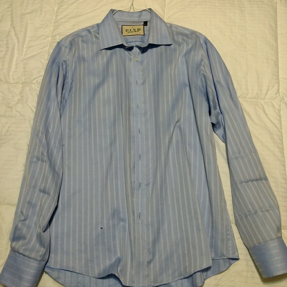 *PINK* Mens Dress Shirt Blue Striped