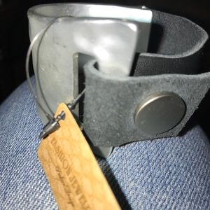 Cuff Bracelet Silver and Black leather