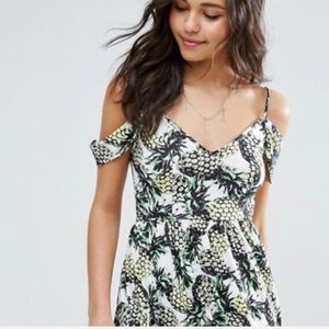 NWT Asos cold shoulder fit and flare print dress