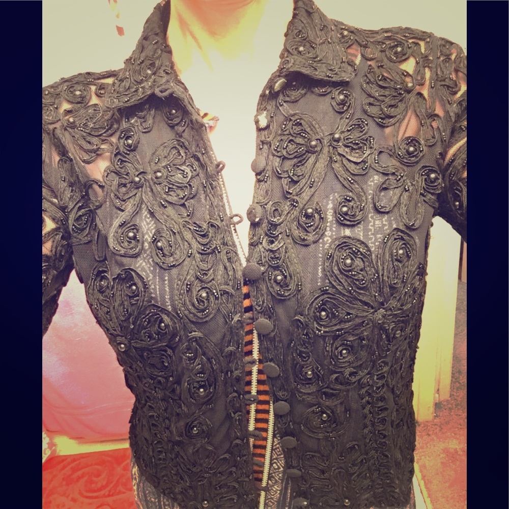 80’s Vintage Cache beaded fishnet jacket