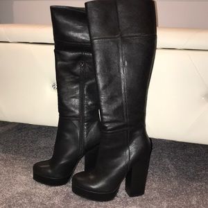 Black Platform Block Heel Boots