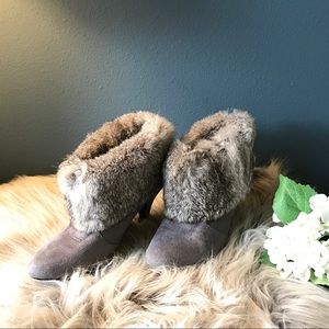 Faux fur high heel ankle boots