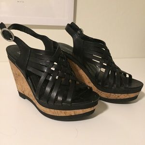 Leather and cork heeled sandals!!