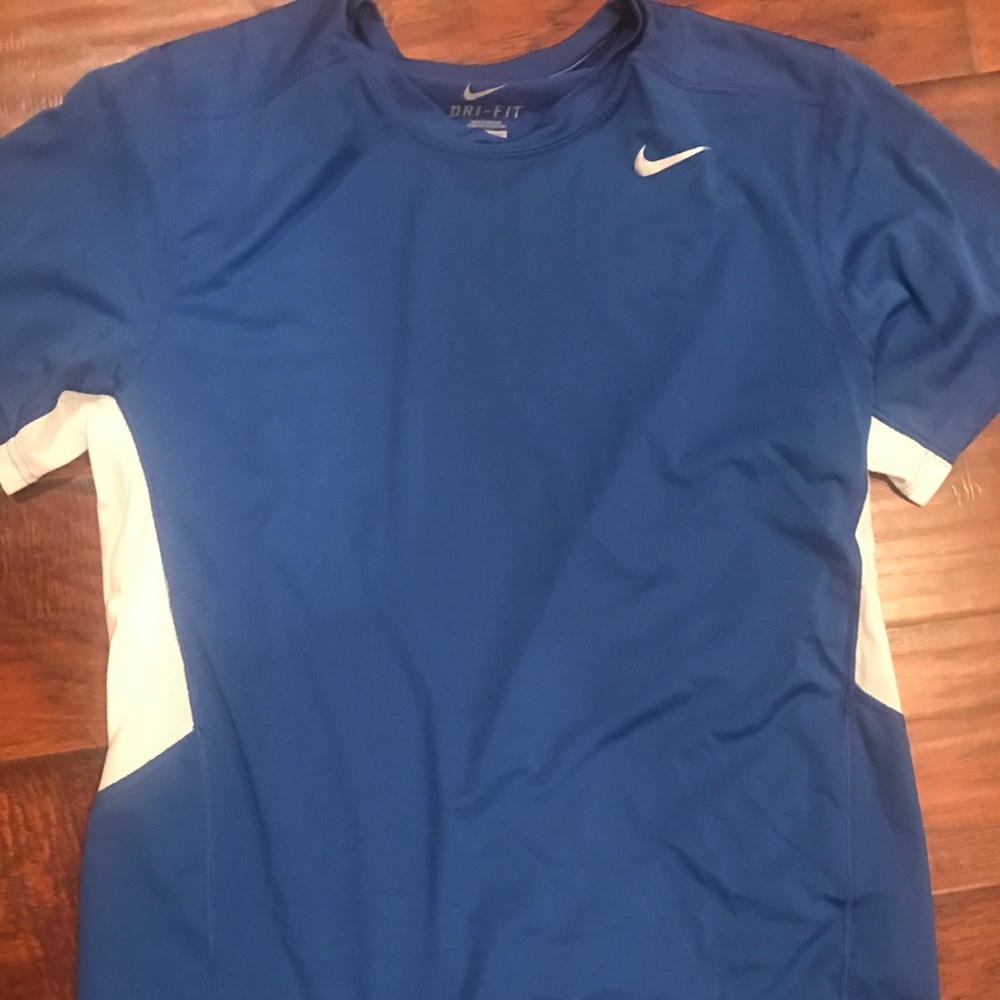 Blue and white Nike DRI FIT workout/running shirt